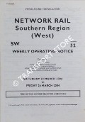 Book cover of Weekly Operating Notice containing Temporary Speed Restrictions, Engineering Arrangements, Signalling & Permanent Way Alterations, General Instructions and Notices, 20 to 26 March 2004 by Network Rail Southern Region (West)
